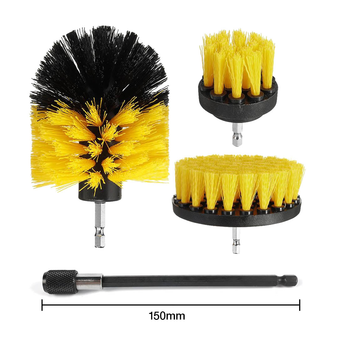 Drill brush 3-pack + 150mm extension rod (MEDIUM)